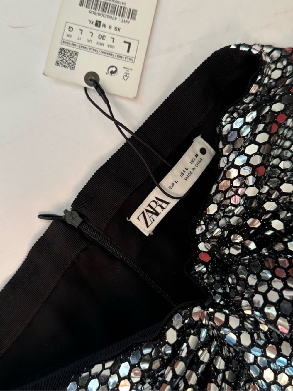 ZARA Black Sequin Hexagon-Embellished Skirt